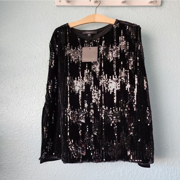 Marc new york velvet and sequins boxi half open sides top - Picture 1 of 12